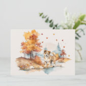 Watercolor Herfst Hond Ontwerp- Akita Kaart (Staand voorkant)