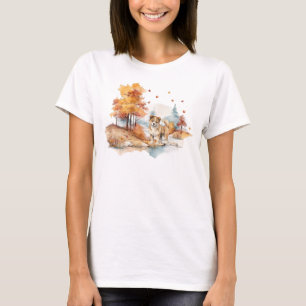 Watercolor Herfst Hond Ontwerp- Akita T-shirt