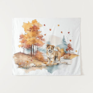 Watercolor Herfst Hond Ontwerp- Akita Wandkleed
