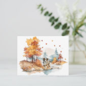 Watercolor Herfst Hond Ontwerp- Australian Shepher Briefkaart (Staand voorkant)