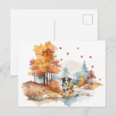 Watercolor Herfst Hond Ontwerp- Australian Shepher Briefkaart (Voorkant / Achterkant)