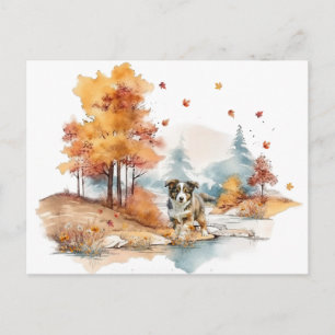 Watercolor Herfst Hond Ontwerp- Australian Shepher Briefkaart