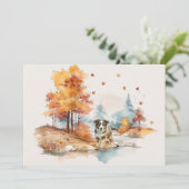Watercolor Herfst Hond Ontwerp- Australian Shepher Kaart (Staand voorkant)