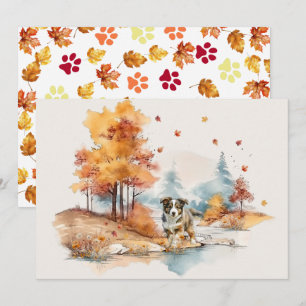 Watercolor Herfst Hond Ontwerp- Australian Shepher Kaart