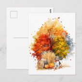 Watercolor Herfst Hond Ontwerp- Beagle Briefkaart (Voorkant / Achterkant)