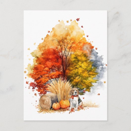 Watercolor Herfst Hond Ontwerp- Beagle Briefkaart (Voorkant)