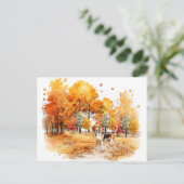 Watercolor Herfst Hond Ontwerp- Beagle Briefkaart (Staand voorkant)