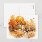 Watercolor Herfst Hond Ontwerp- Beagle Briefkaart (Voorkant / Achterkant)