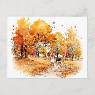 Watercolor Herfst Hond Ontwerp- Beagle Briefkaart