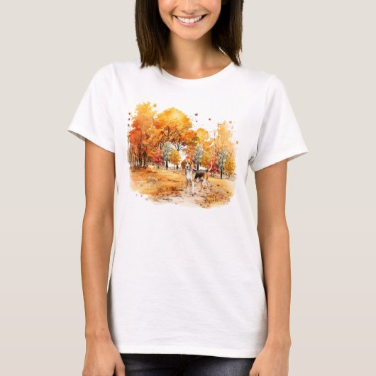Watercolor Herfst Hond Ontwerp - Beagle T-shirt (Voorkant)