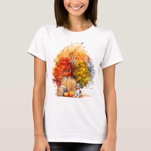 Watercolor Herfst Hond Ontwerp- Beagle T-shirt (Voorkant)