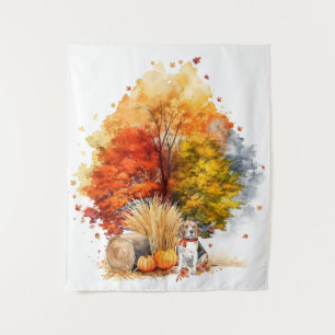 Watercolor Herfst Hond Ontwerp- Beagle Wandkleed