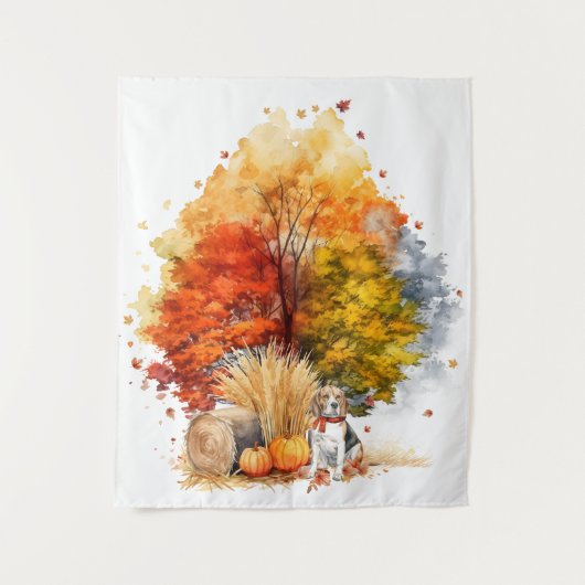 Watercolor Herfst Hond Ontwerp- Beagle Wandkleed (Voorkant)