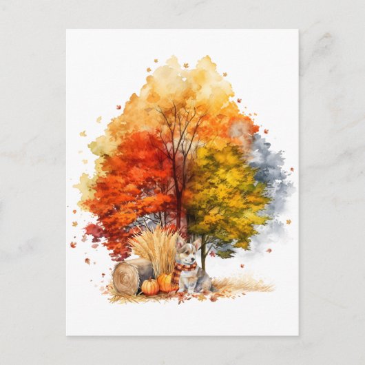 Watercolor Herfst Hond Ontwerp - Corgi Briefkaart (Voorkant)