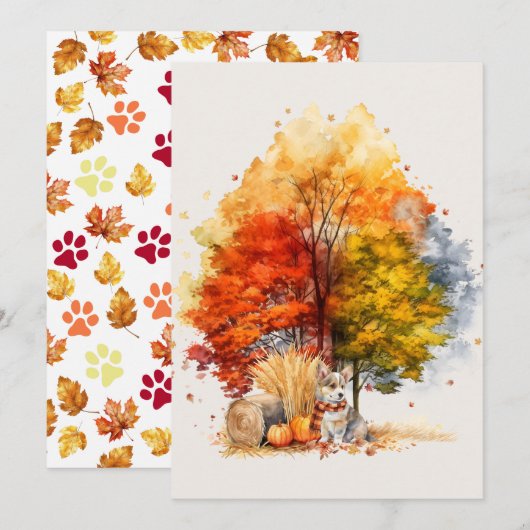 Watercolor Herfst Hond Ontwerp- Corgi Kaart (Voorkant / Achterkant)