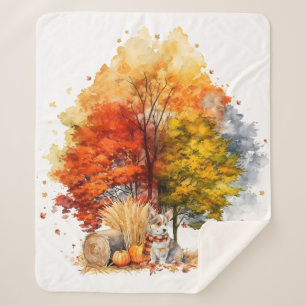 Watercolor Herfst Hond Ontwerp- Corgi Sherpa Deken