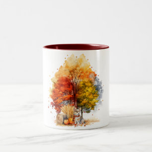 Watercolor Herfst Hond Ontwerp- Corgi Tweekleurige Koffiemok