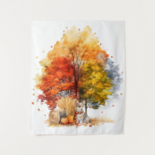 Watercolor Herfst Hond Ontwerp- Corgi Wandkleed