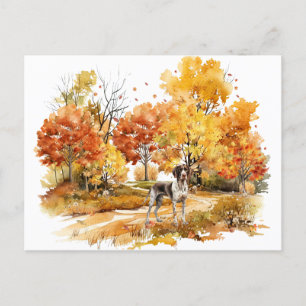 Watercolor Herfst Hond Ontwerp- Duitse Aanwijzer Briefkaart