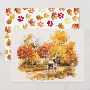 Watercolor Herfst Hond Ontwerp- Duitse Aanwijzer Kaart