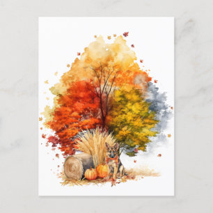 Watercolor Herfst Hond Ontwerp- Duitse Herder Briefkaart