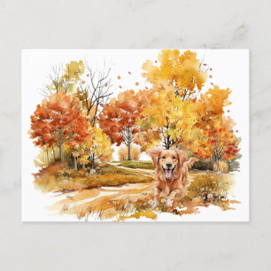 Watercolor herfst hond ontwerp- Golden Retriever Briefkaart