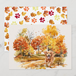 Watercolor Herfst Hond Ontwerp- Golden Retriever Kaart