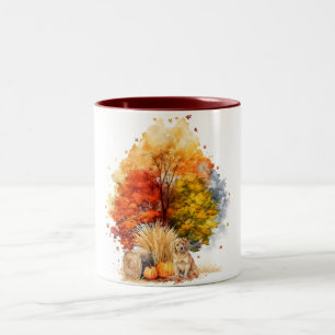 Watercolor Herfst Hond Ontwerp- Golden Retriever Tweekleurige Koffiemok