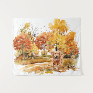 Watercolor Herfst Hond Ontwerp- Golden Retriever Wandkleed