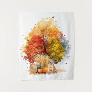 Watercolor Herfst Hond Ontwerp- Golden Retriever Wandkleed