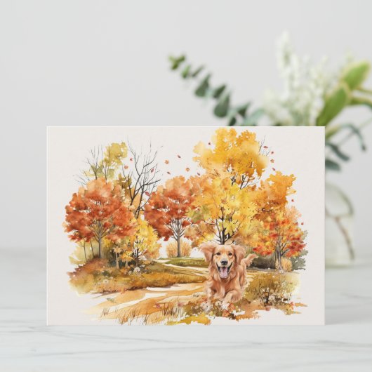 Watercolor herfst hond ontwerp- Gouden Retriever Kaart (Staand voorkant)