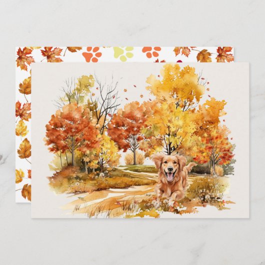 Watercolor herfst hond ontwerp- Gouden Retriever Kaart (Voorkant / Achterkant)