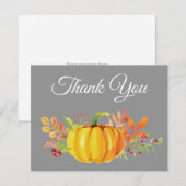 Watercolor herfst pompoen grijs bedankkaart (Voorkant / Achterkant)