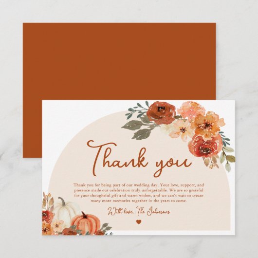 Watercolor Herfst Pompoen Trouw Dankkaart Bedankkaart (Voorkant / Achterkant)