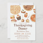 Watercolor herfst pompoentaart Thanksgiving diner Kaart (Voorkant)