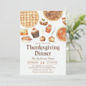 Watercolor herfst pompoentaart Thanksgiving diner Kaart (Staand voorkant)