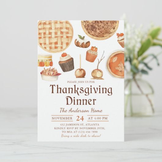 Watercolor herfst pompoentaart Thanksgiving diner Kaart (Staand voorkant)