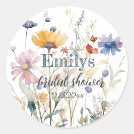 Watercolor Herfst Wilde Bloemen Bruidsdouche Stick Ronde Sticker