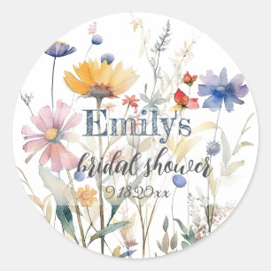 Watercolor Herfst Wilde Bloemen Bruidsdouche Stick Ronde Sticker