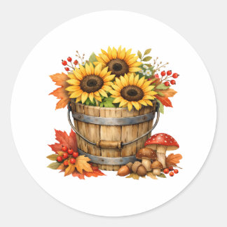 Watercolor herfst zonnebloem boeket ronde sticker