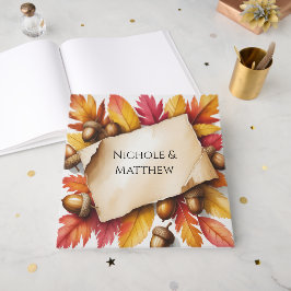 Watercolor Herfstbladeren & Eikels Rustieke Bruilo Gastenboek