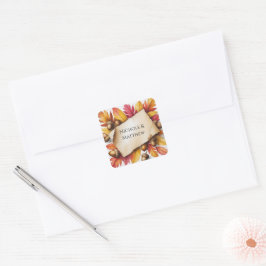 Watercolor Herfstbladeren & Eikels Rustieke Bruilo Vierkante Sticker