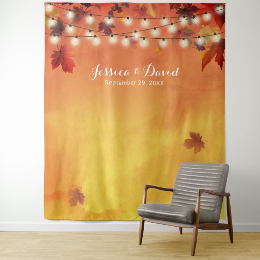 Watercolor Herfstbladeren Elegante Herfst Bruiloft Wandkleed (In situ)