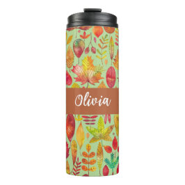 Watercolor Herfstbladeren Gepersonaliseerd Thermosbeker