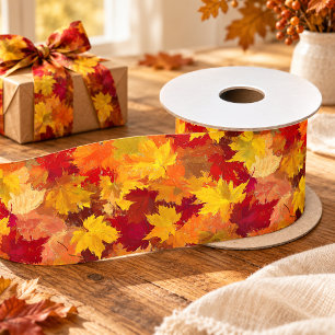 Watercolor Herfstbladeren - Vintage Herfstpatroon Satijnen Lint