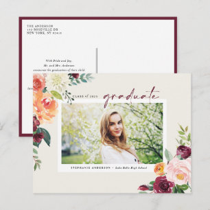 Watercolor Herfstbloemen Foto Afstudeerfeest Uitnodiging Briefkaart
