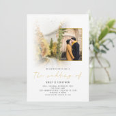 Watercolor Herfstbomen Foto QR Code Gouden Bruilof Kaart (Staand voorkant)