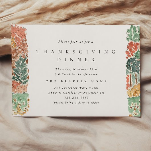 Watercolor Herfstbomen Thanksgiving Dinner Kaart