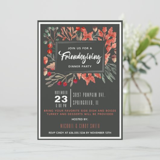 Watercolor Herfstloof Friendsgiving Kaart (Staand voorkant)