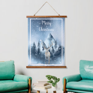 Watercolor hert en sneeuw op maat hangend wandkleed
